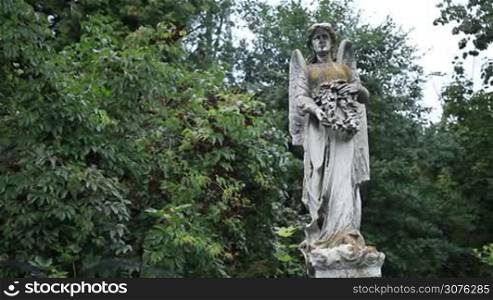 Beautiful statue of angel at the old cemetery over colorful background
