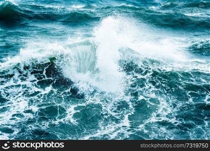 Beautiful stormy sea, abstract natural background, breaking waves, nature disaster, hurricane on the sea, power of the nature