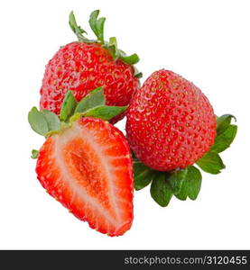 Beautiful strawberries isolated on white background.