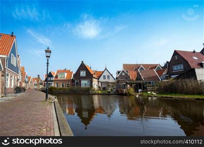 Beautiful streets in fishing village volendam in the netherlands