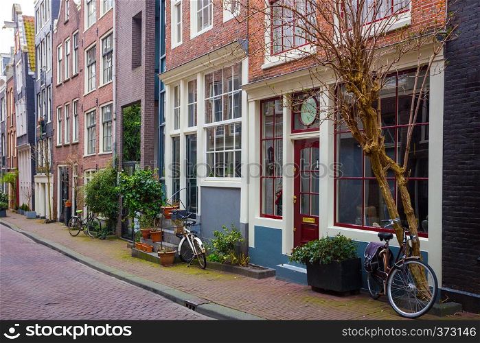beautiful streets in the famous city of amsterdam, netherlands