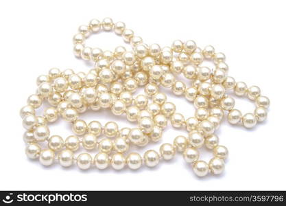 Beautiful string of beads isolated on white background &#xA;