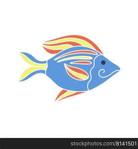 Beautiful striped sea fish isolated doodle style illustration. Underwater inhabitant colored baby character vector. Sea life cartoon clipart. Beautiful striped sea fish isolated doodle style illustration