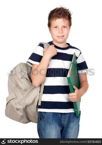 Beautiful student boy isolated on a over white background