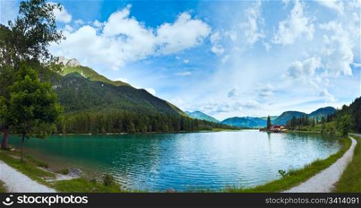 Beautiful summer Alpine lake Pillersee panorama (Austria). Two shots composite picture.