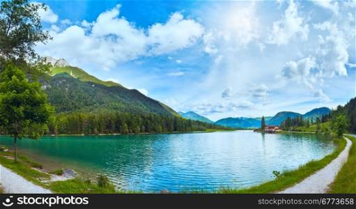 Beautiful summer Alpine lake Pillersee sunshine panorama (Austria). Two shots composite picture.