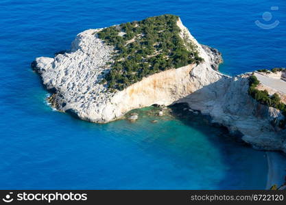 Beautiful summer cape view from up near Porto Katsiki beach on Ionian Sea (Lefkada, Greece)