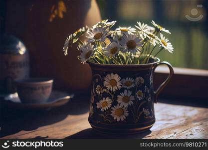 Beautiful summer daisies in a cup. Illustration AI Generative 