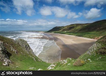 Beautiful Summer landscape of Rhosilli Bay beach in Wales