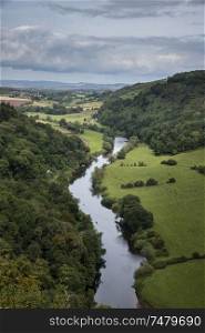 Beautiful Summer landscape of view from Symonds Yat over River Wye in English and Welsh countryside