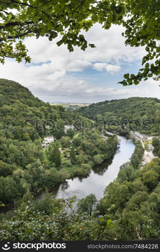 Beautiful Summer landscape of view from Symonds Yat over River Wye in English and Welsh countryside