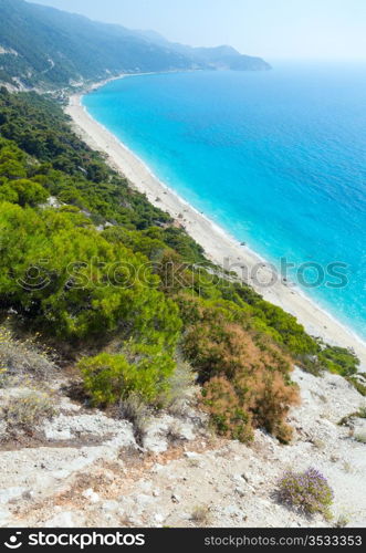 Beautiful summer Lefkada coast beach (Greece, Ionian Sea) view from up