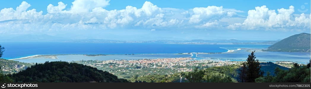 Beautiful summer Lefkada coast panorama (Greece, Ionian Sea, view from up).