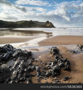 Beautiful Summer morning landscape over yellow sandy beach