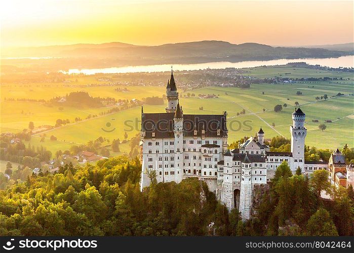 Beautiful summer romantic view of the Neuschwanstein castle at Fussen Bavaria, Germany