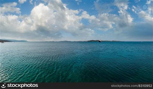 Beautiful summer seascape, view from Athos Peninsula coast  Halkidiki, Greece .