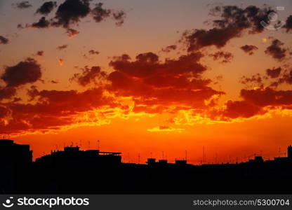 Beautiful Summer Sunset Over Valencia City Skyline Silhouette