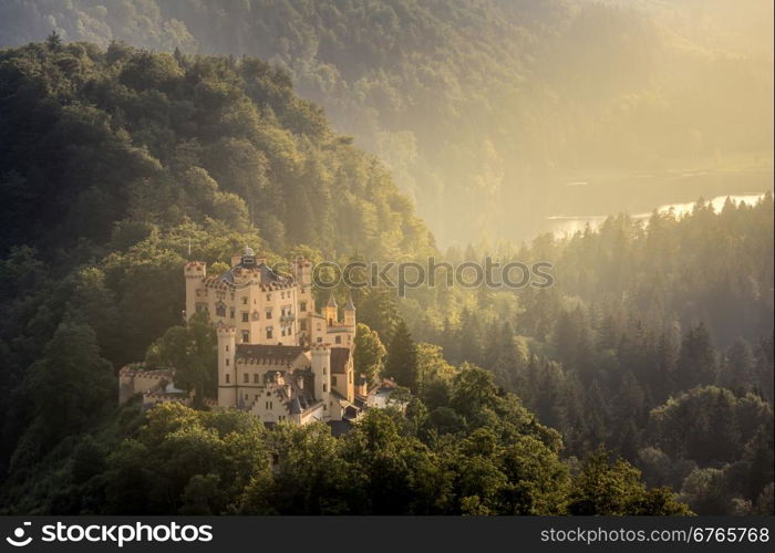 Beautiful summer sunset view of the Hohenschwangau castle at Fussen Bavaria, Germany