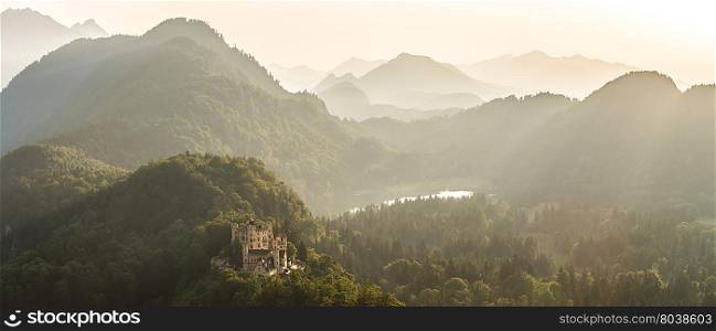 Beautiful summer sunset view of the Hohenschwangau castle at Fussen Bavaria, Germany