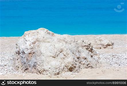 Beautiful summer white Egremni beach on Ionian Sea (Lefkada, Greece).