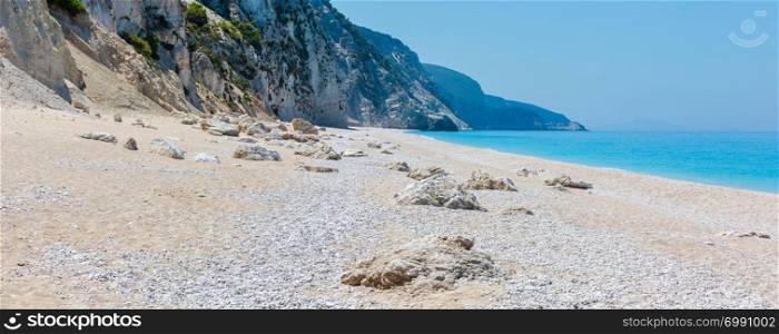 Beautiful summer white Egremni beach on Ionian Sea panorama (Lefkada, Greece).
