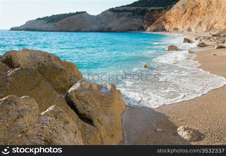 Beautiful summer white Porto Katsiki beach on Ionian Sea (Lefkada, Greece)