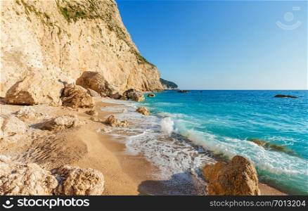 Beautiful summer white Porto Katsiki beach on Ionian Sea  Lefkada, Greece 