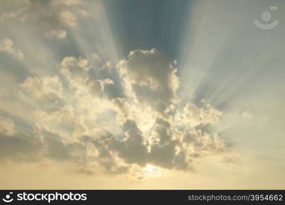 beautiful sunbeam on blue sky as nature background