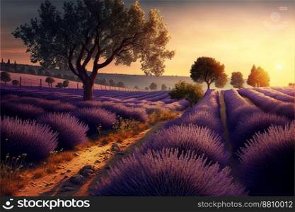 Beautiful sunlit lavender field, closeup