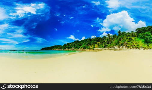 Beautiful sunny tropical beach on the island paradise in the middle of the sea