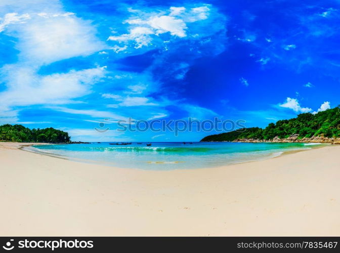 Beautiful sunny tropical beach on the island paradise in the middle of the sea