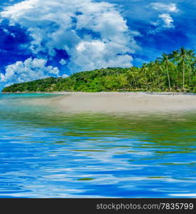 Beautiful sunny tropical beach on the island paradise in the middle of the sea