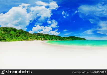 Beautiful sunny tropical beach on the island paradise in the middle of the sea