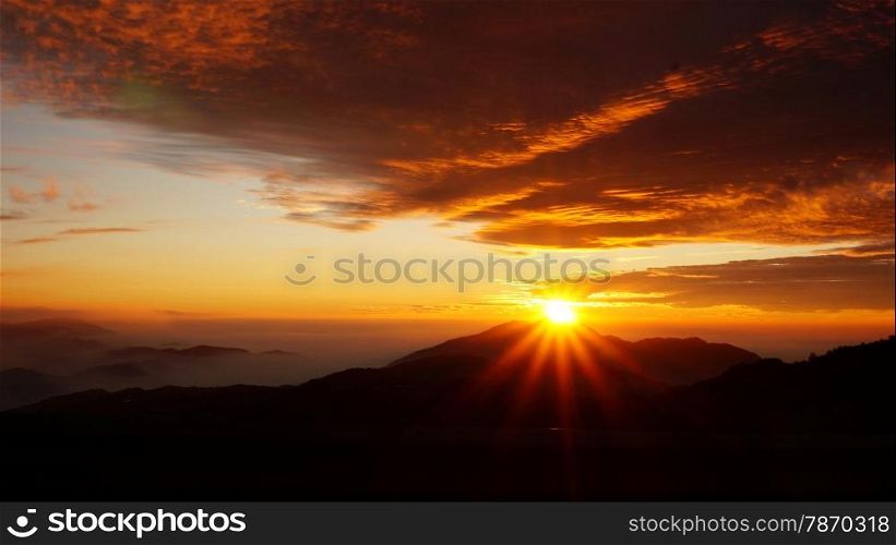 Beautiful sunrise from the tip of mountain
