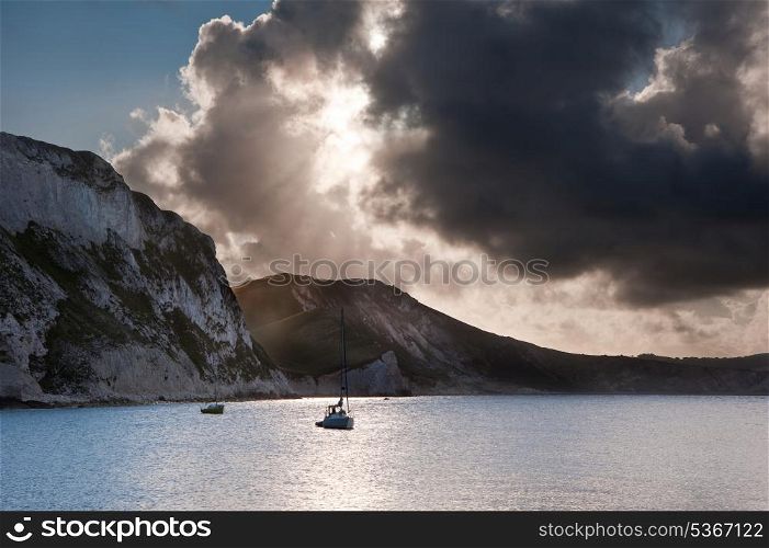 Beautiful sunrise landscape over Mupe Bay on Jurassic Coast in Dorset, England