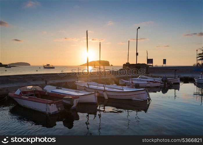 Beautiful sunrise landscape seascape of boats in harbourin Mediterranean Sea