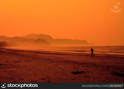 beautiful sunrise on beach and tropical sea in summer