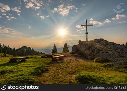 Beautiful sunrise on the bear&rsquo;s head on the Nagelfluhkette in the Allgaeu