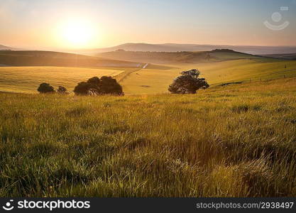 Beautiful sunrise over English countryside landscape in Summer