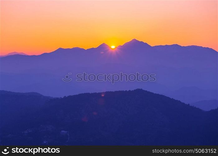 Beautiful sunrise scene in mountains