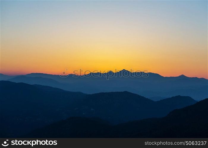 Beautiful sunrise scene in mountains