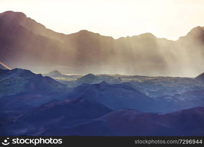 Beautiful sunrise scene  on  Haleakala volcano, Maui island, Hawaii