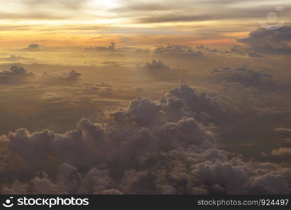 beautiful sunrise view from the window of an airplane