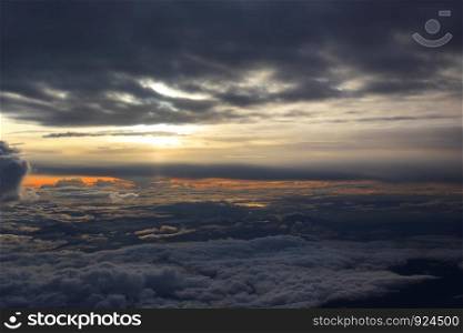 beautiful sunrise view from the window of an airplane