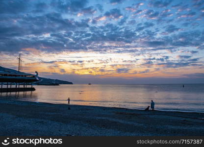 Beautiful sunrise with clouds on the southern coast of Crimea, Yalta.