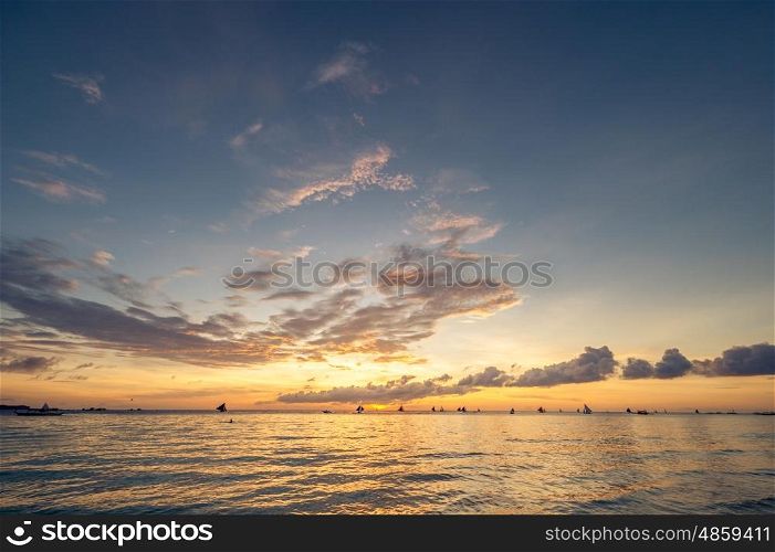Beautiful sunset at Boracay beach at Philippines