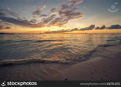Beautiful sunset at Boracay beach at Philippines