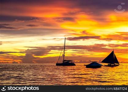 Beautiful sunset at Boracay beach, Philippines.