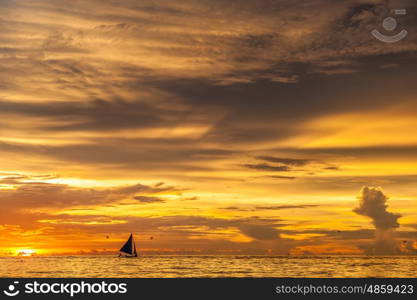 Beautiful sunset at Boracay beach, Philippines.