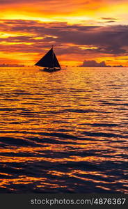 Beautiful sunset at Boracay beach, Philippines.